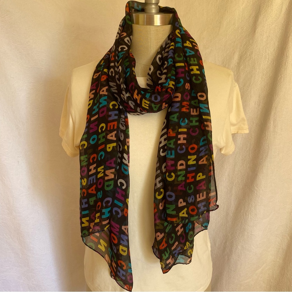 Moschino cheap and chic alphabet silk georgette scarf.